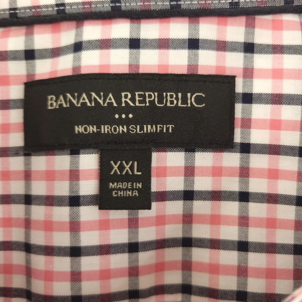Banana Republic Dress Shirt Mens 18.5 36/37 Pink Check Slim Fit Non Iron Lot 2
